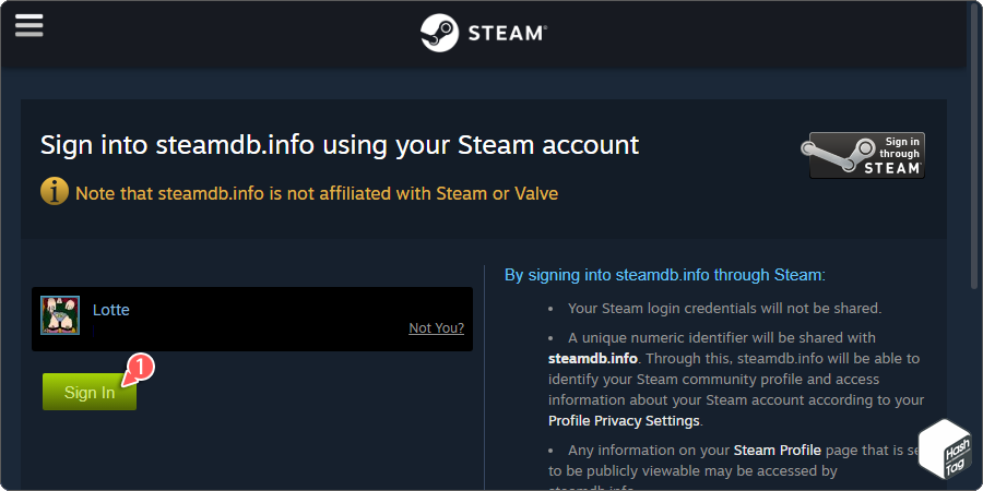 Sign into steamdb.info using Steam account