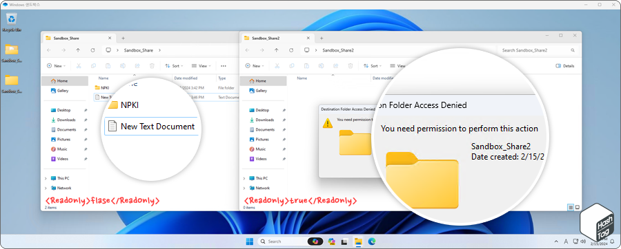 Windows Sandbox 읽기 모드 전용 공유 폴더에서 파일 생성 거부