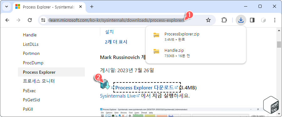 Microsoft Process Explorer 도구 다운로드